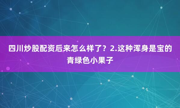 四川炒股配资后来怎么样了？2.这种浑身是宝的青绿色小果子
